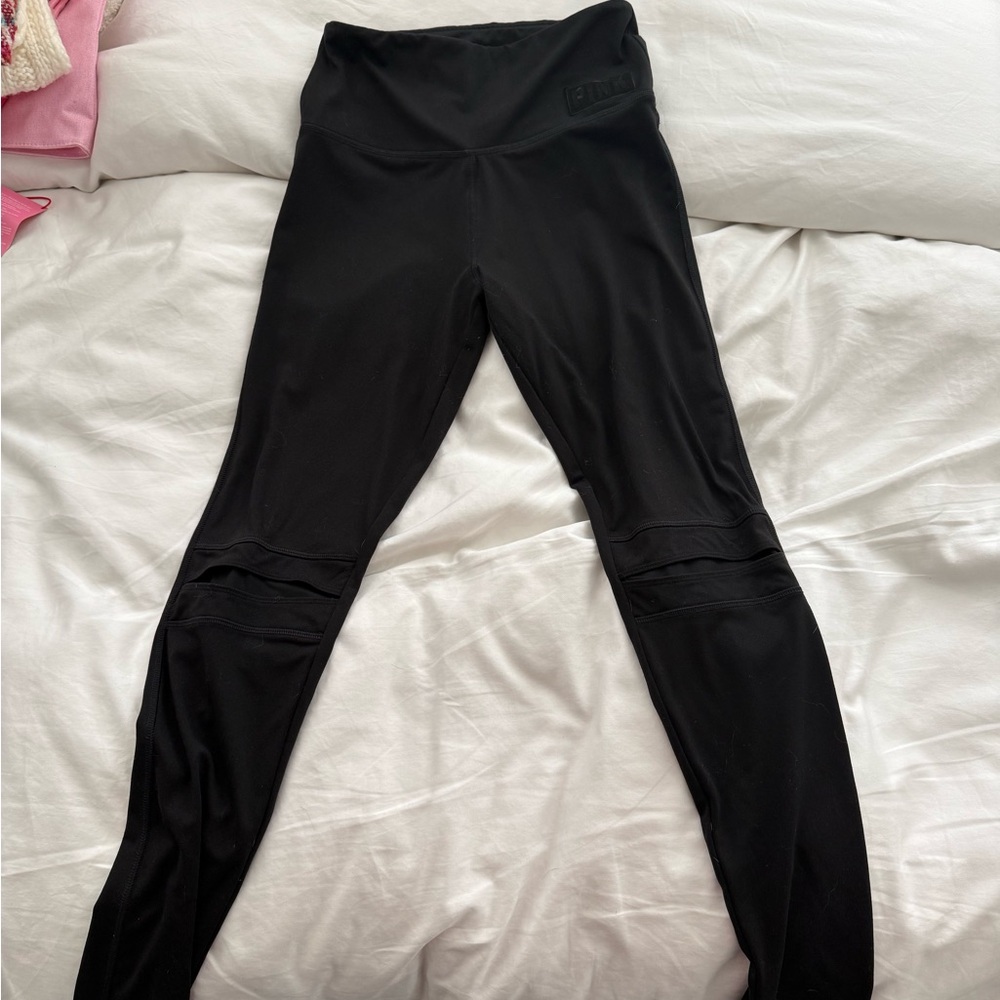 PINK Victoria’s Secret Black Leggings with Mesh Knee Slits